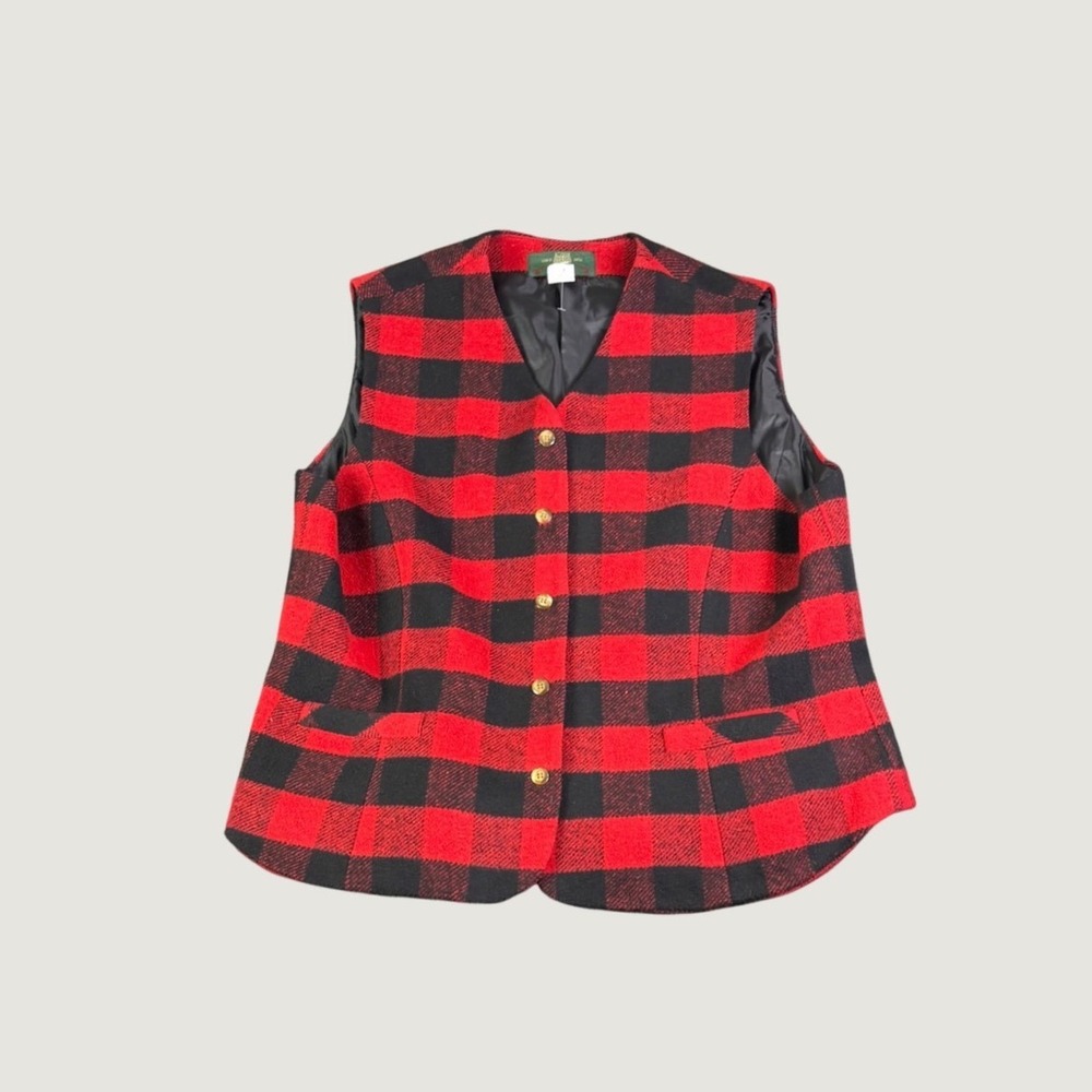 Orvis Red Black Buffalo Plaid Wool Blend Vest XL Button Front Made in USA